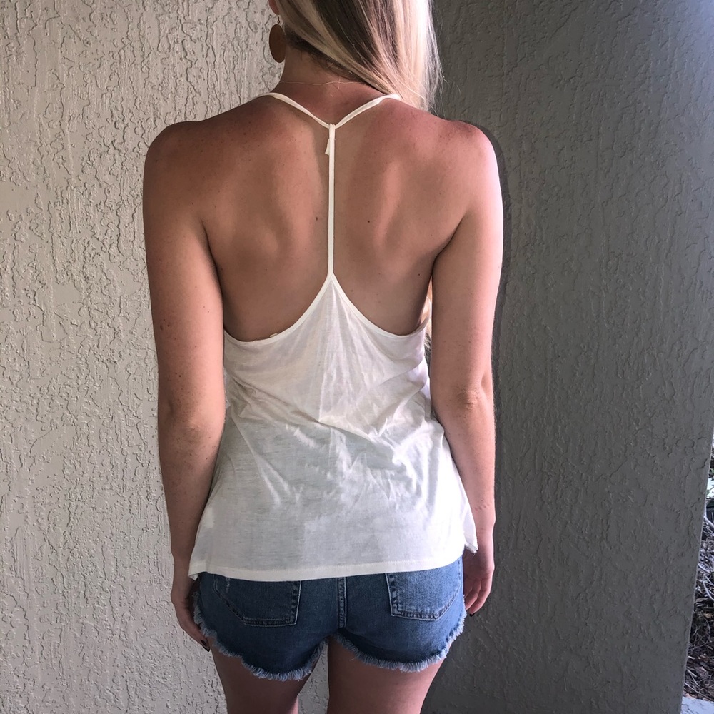 Cream soft sheer lace tank
